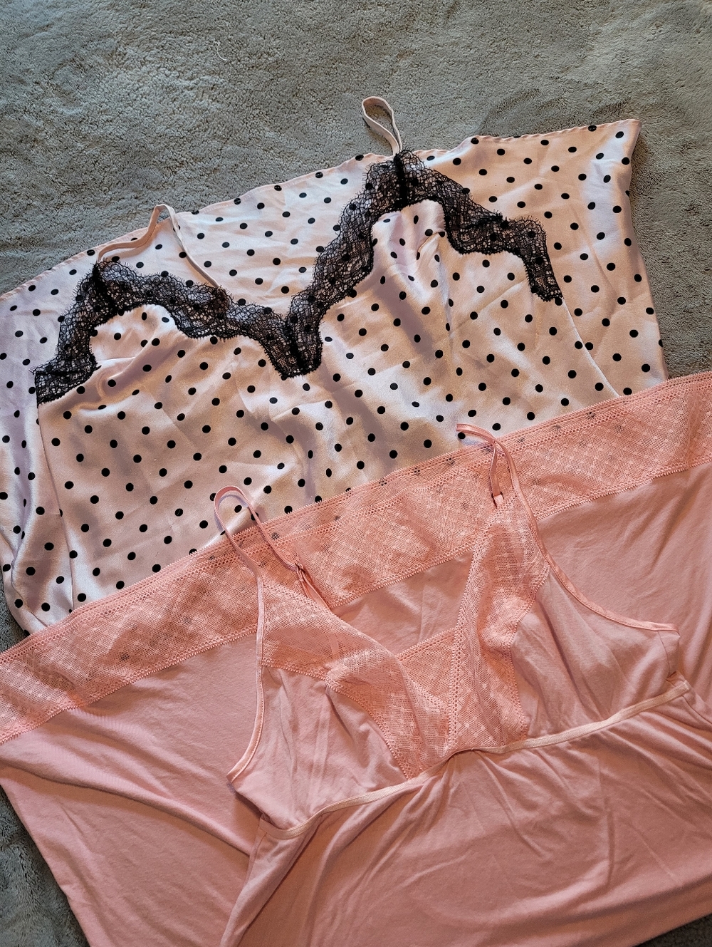 Victoria's Secret 2 Ladies Nightgown Med Pink Polka Dots And Solid Pink EUC Sexy - Picture 3 of 16